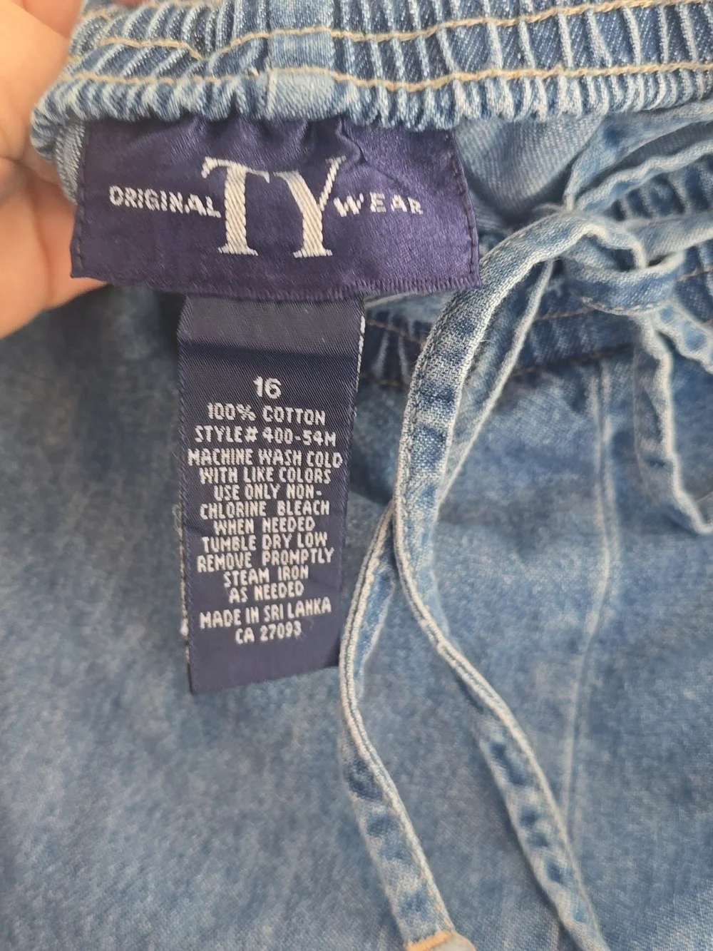 Vintage 90's Sailboat Plus Size Ty Light Blue Denim Drawstring Capri Pants - Picture 6 of 7